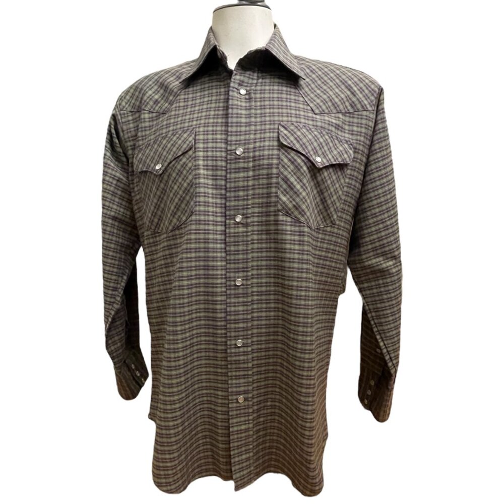 Vintage Ruddock Western Shirt Pearl Snaps Pockets USA Made Size 16 34 Long Tail
